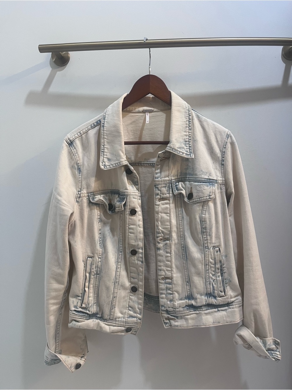Free People Cream Washed Denim Jacket